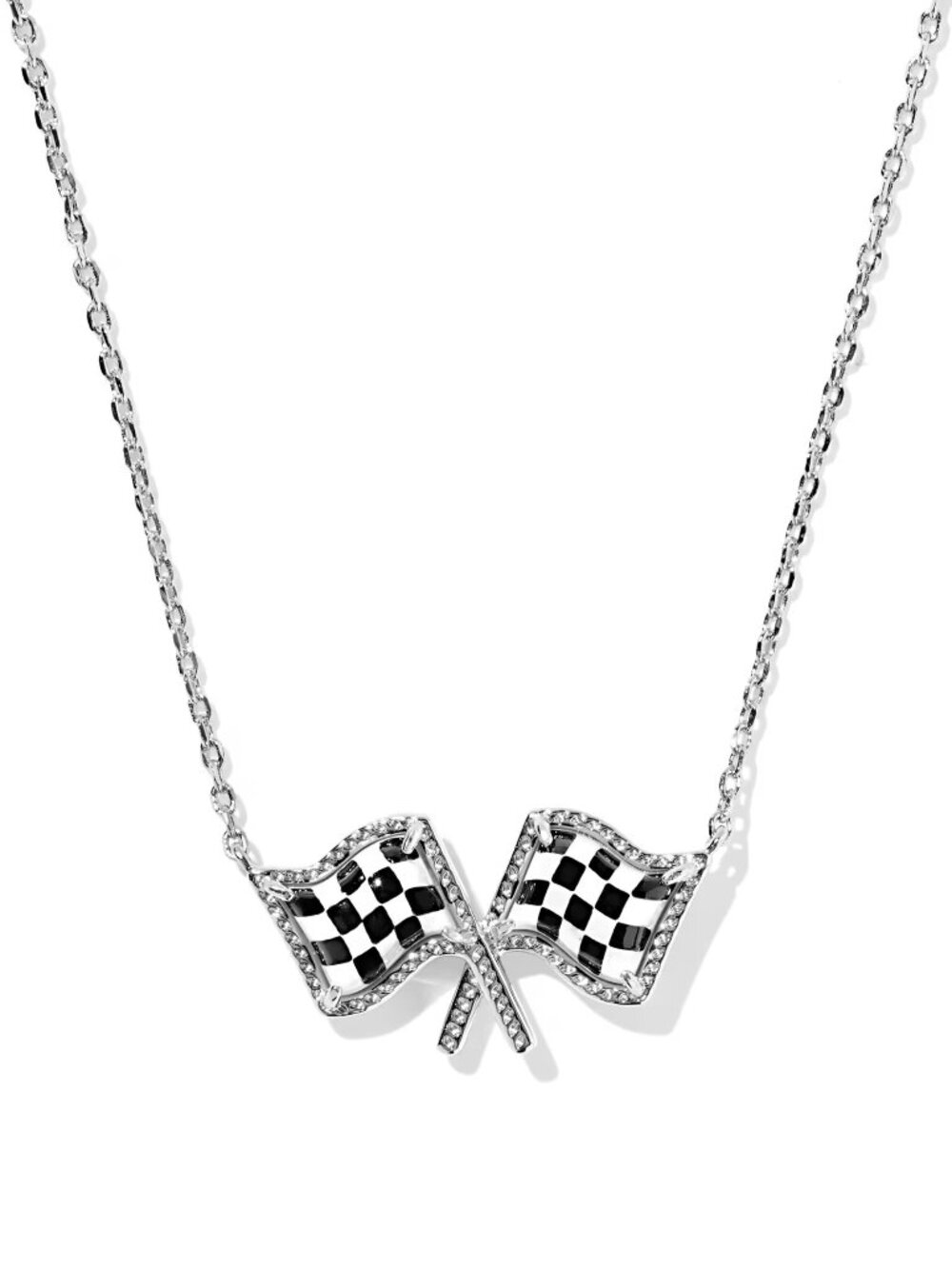 Kendra Scott x Checkered Flag Silver Short Pendant Necklace